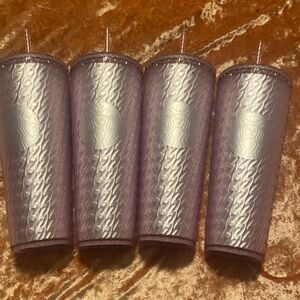 💜Bundle 4Starbucks 2024 MattePink ChainLink SoftTouch Venti 24oz.Tumbler ColdCup